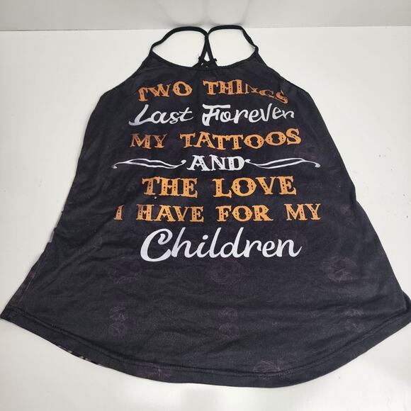 Forever Tattoos & Children Dual Skull Criss-Cross Straps Tank Top Women's Size L - Picture 1 of 7